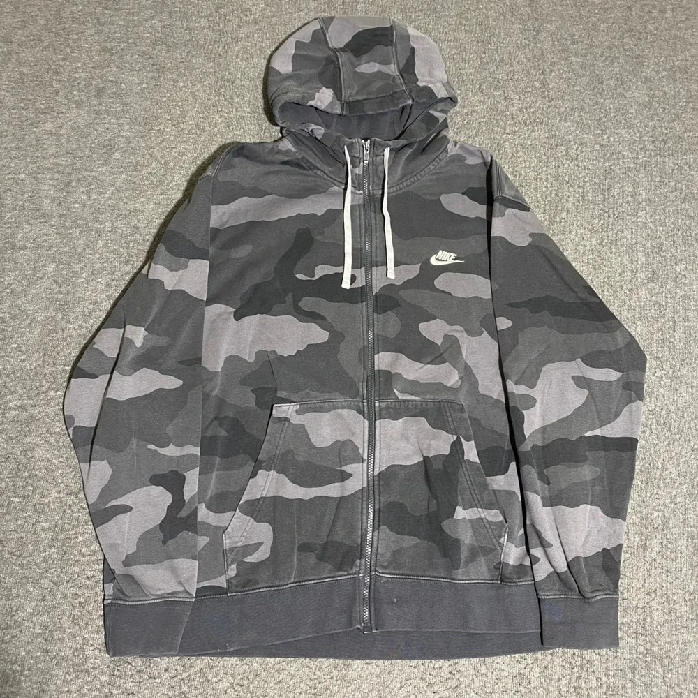 Nike Sportswear Club Fleece Camo Full Zip Hoodie Grey Charcoal BV3622-021 XXL